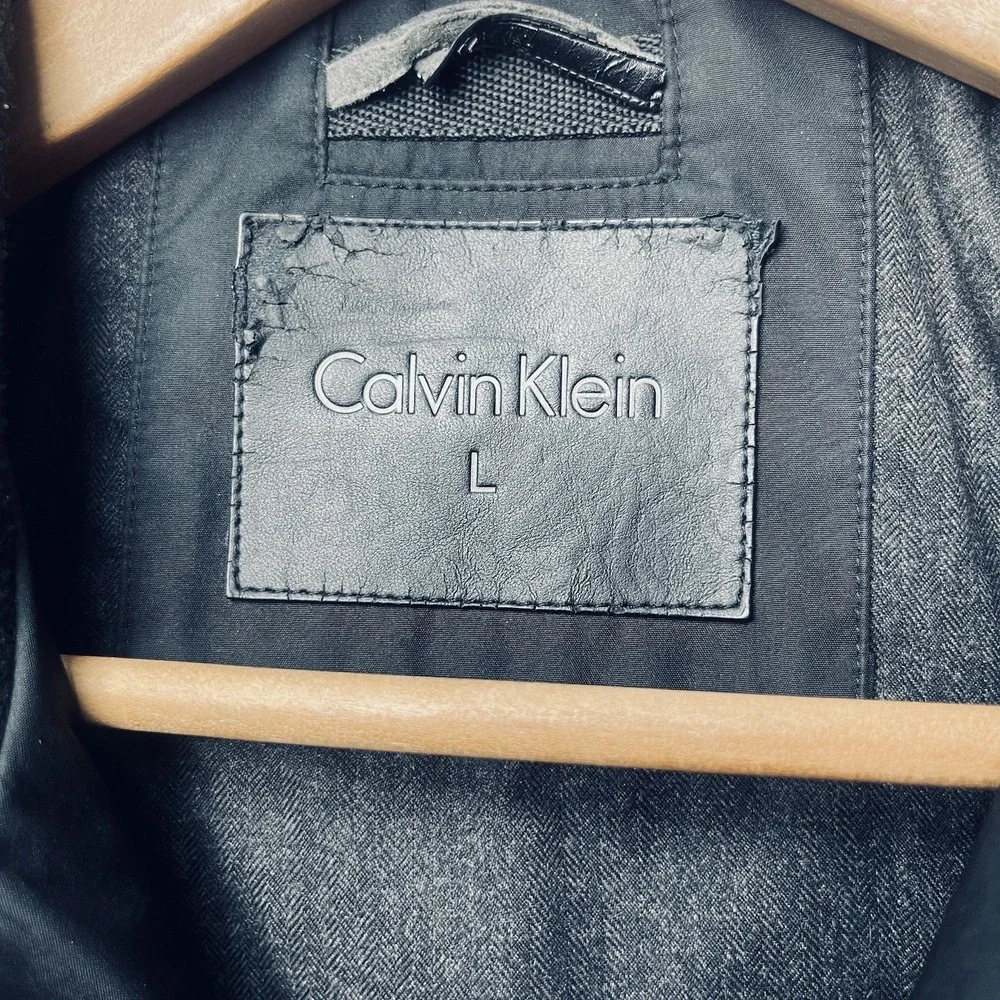 Calvin Klein Men's L Black Soft Shell Full Zip Jacket W/ Pockets,  Ribbed Collar